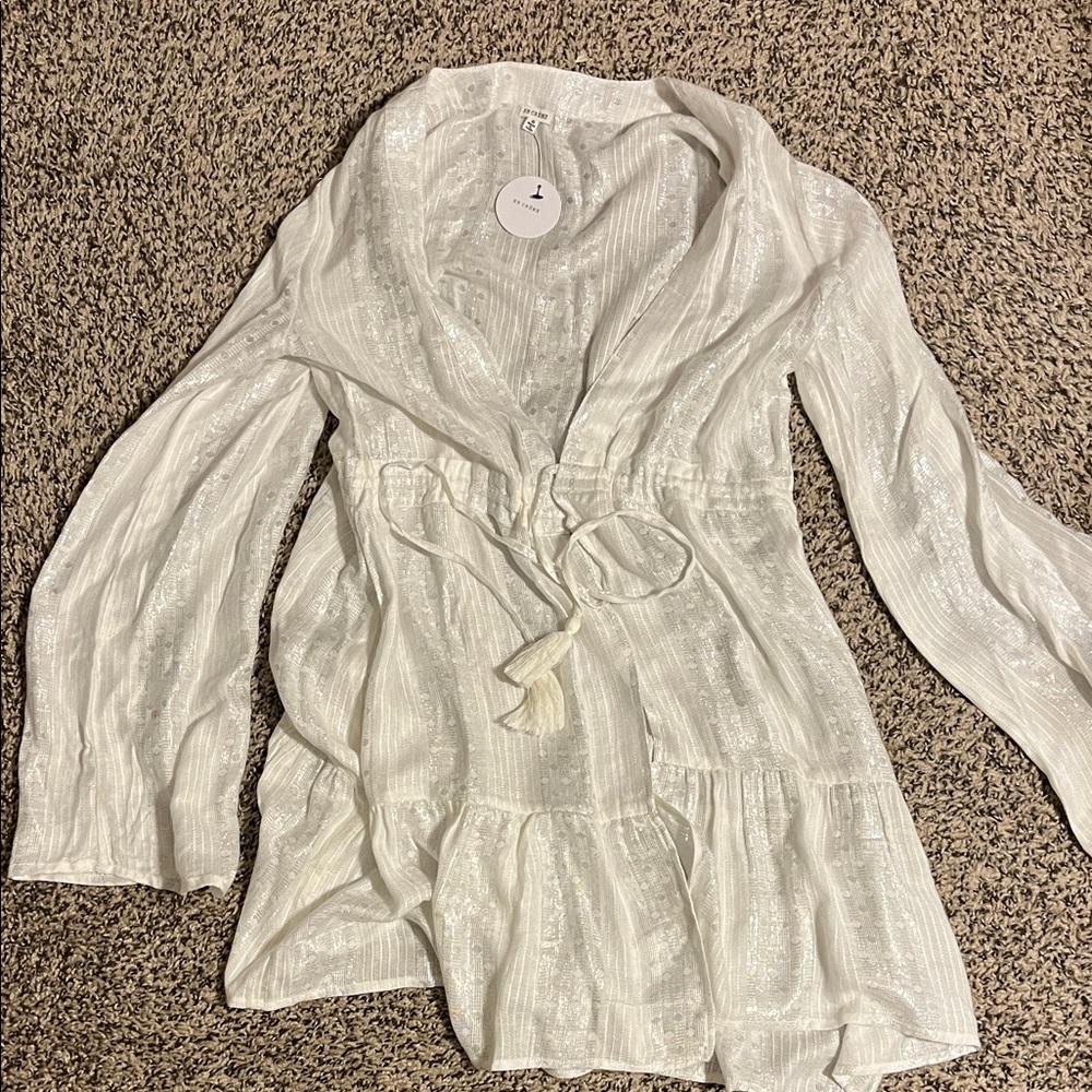 White Sheer Long Sleeve Cover-Up